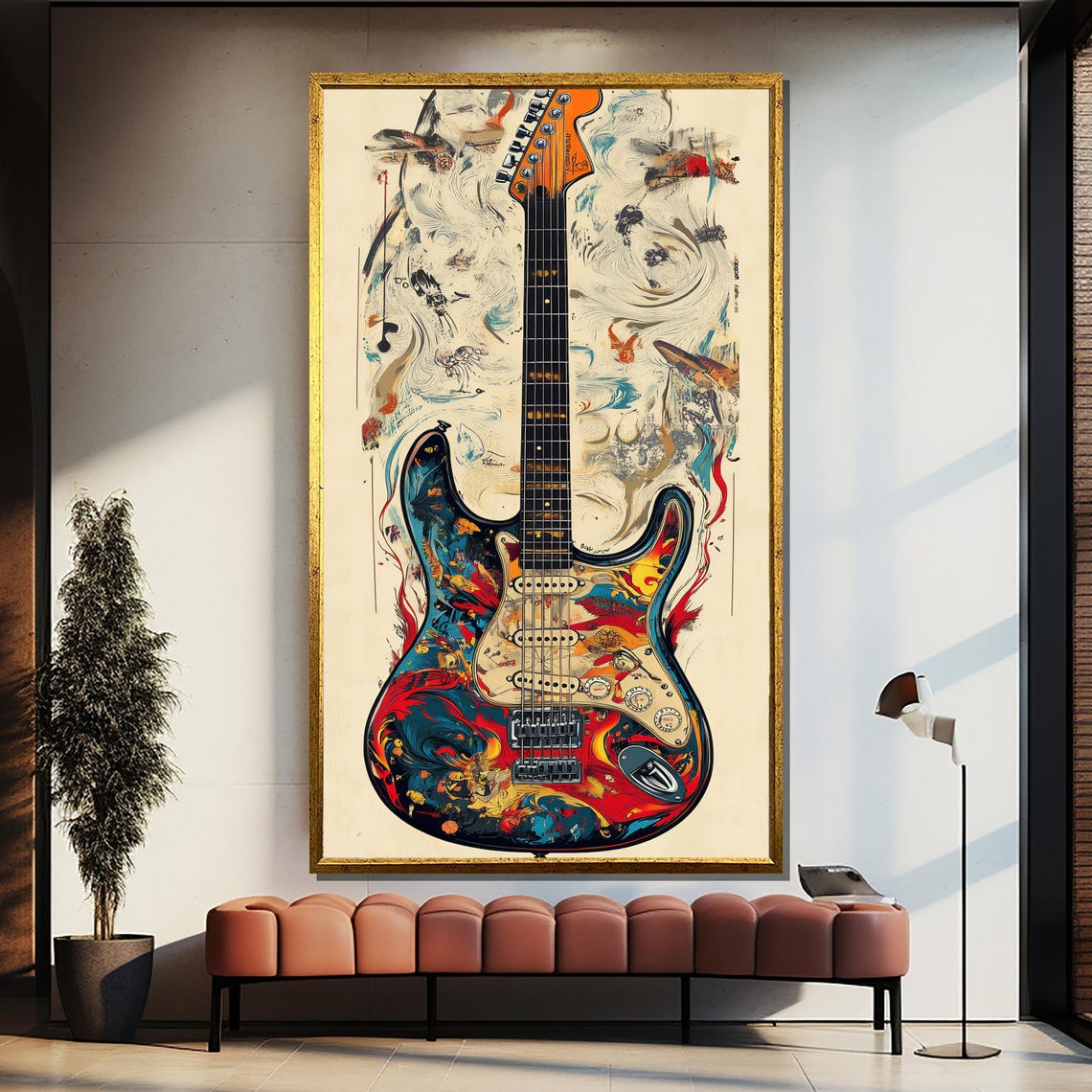 Psychedelic Electric Guitar Painting in Vibrant Colors Poster