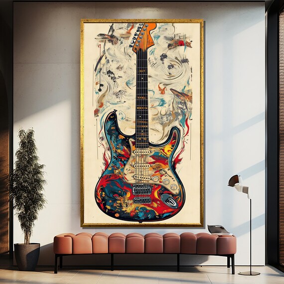 Psychedelic Electric Guitar Painting in Vibrant Colors Poster