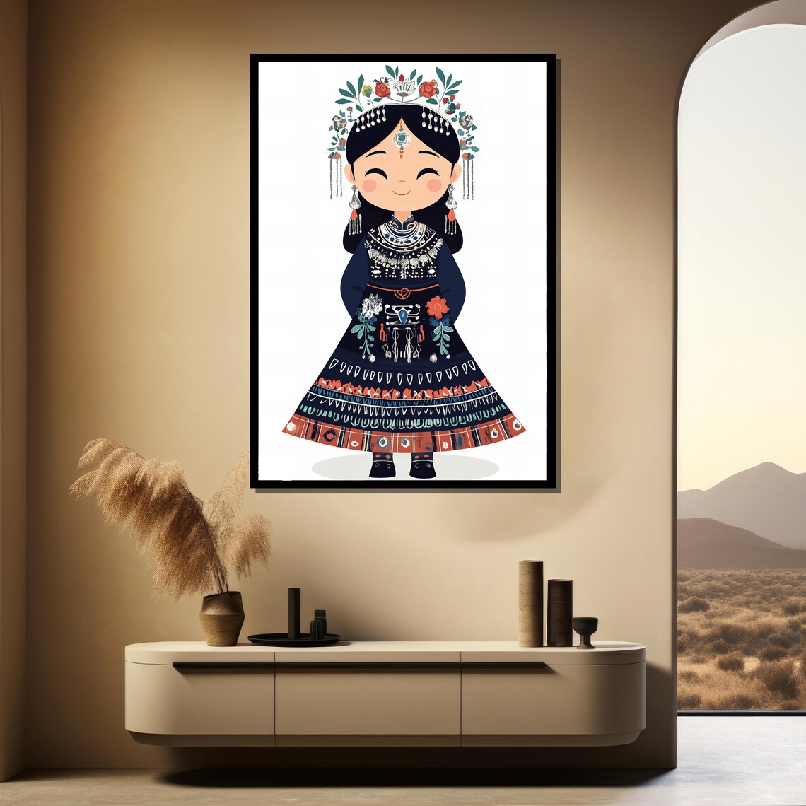Adorable Girl In Ethnic Costume Cute Traditional Dress Art Poster - Image 4