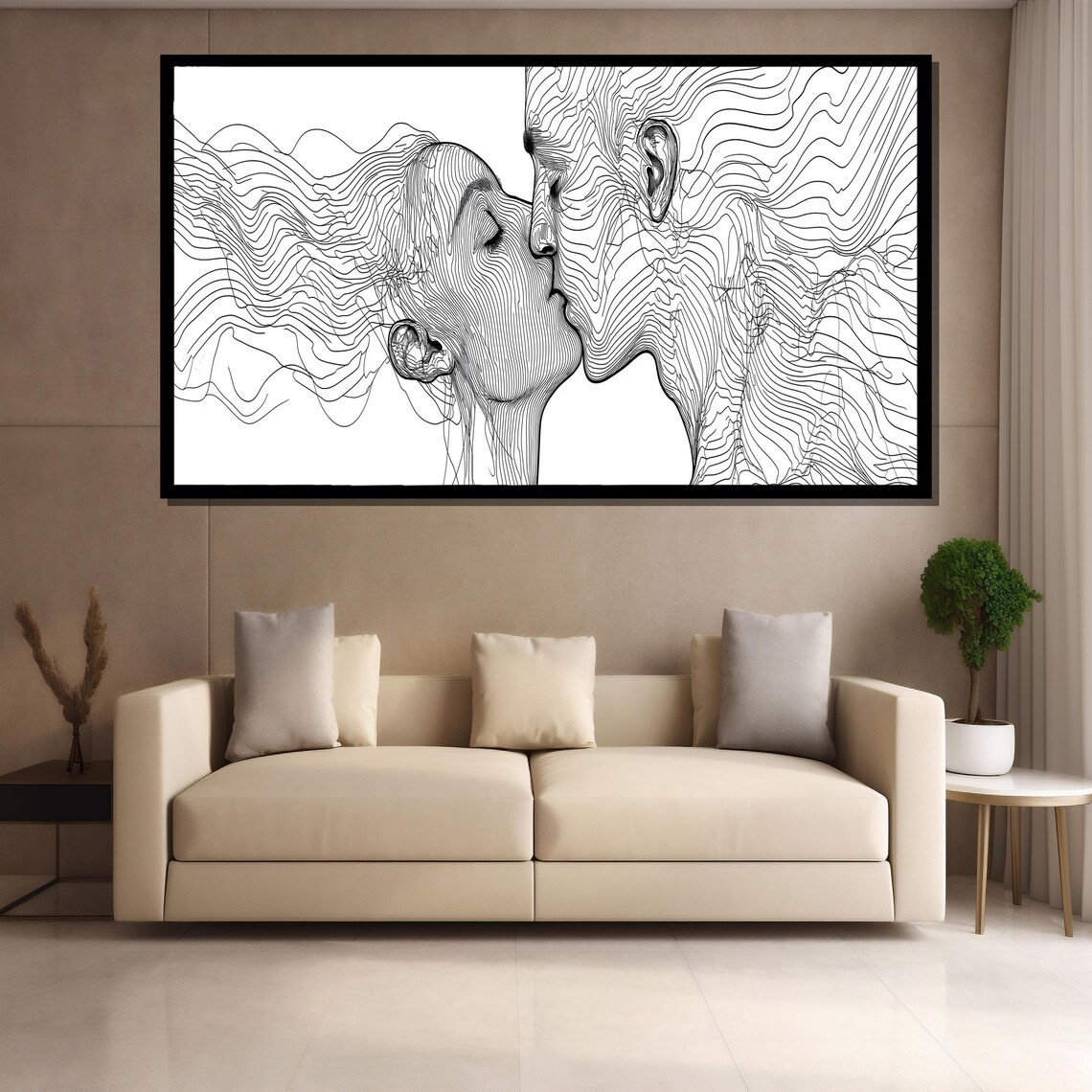 Abstract Line Art Couple Painting Modern Black And White Wall Art Luxury Home Decor Gift For Romantic Spaces - Image 4