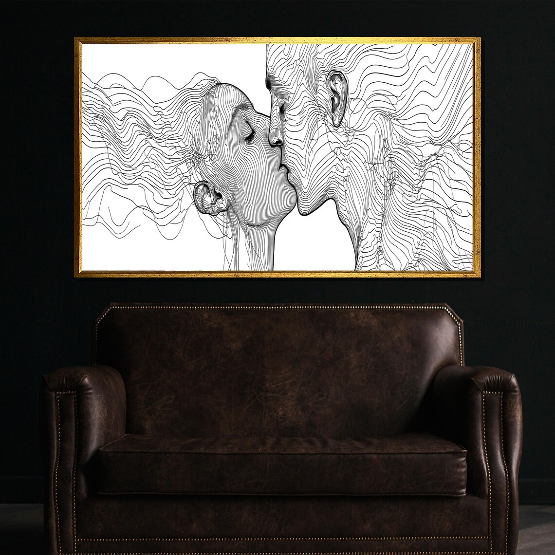 Abstract Line Art Couple Painting Modern Black And White Wall Art Luxury Home Decor Gift For Romantic Spaces