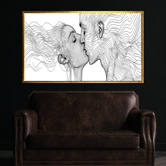 Abstract Line Art Couple Painting Modern Black And White Wall Art Luxury Home Decor Gift For Romantic Spaces
