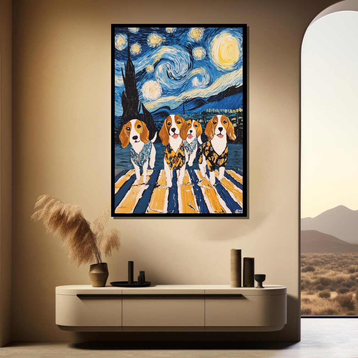 Four Beagle Puppies Inside A Swirling Starry Night Sky Poster - Image 4