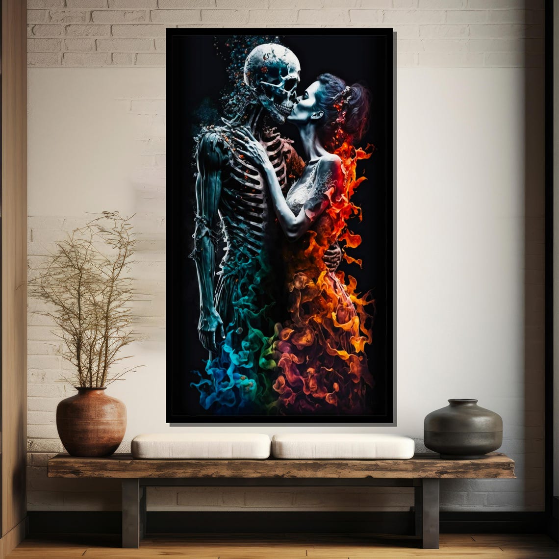 Passionate Skeleton And Woman Painting Dramatic Wall Art Gift For Unique Home Decor And Bold Romantic Style - Image 4