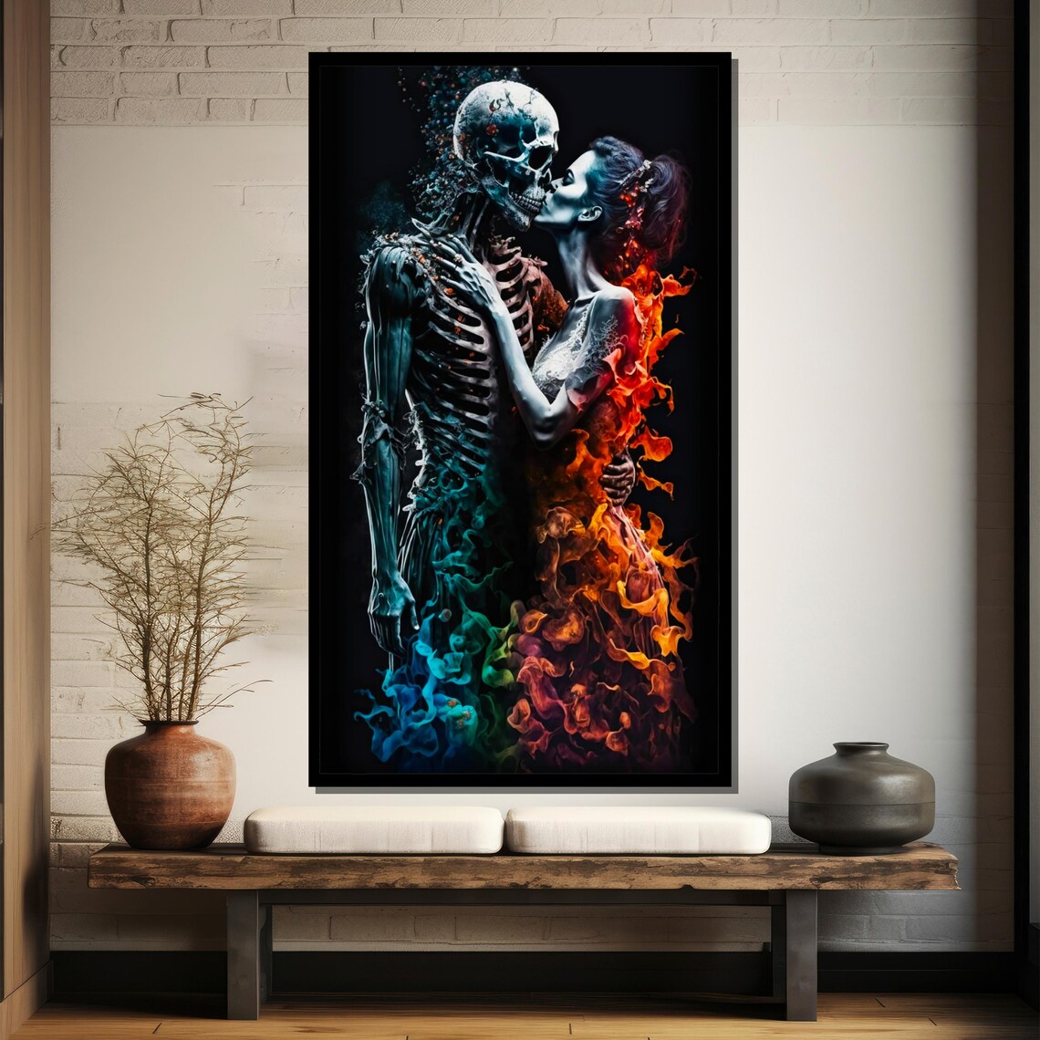 Skeleton And Woman Burning In Eternal Embrace Painting Poster - Image 4
