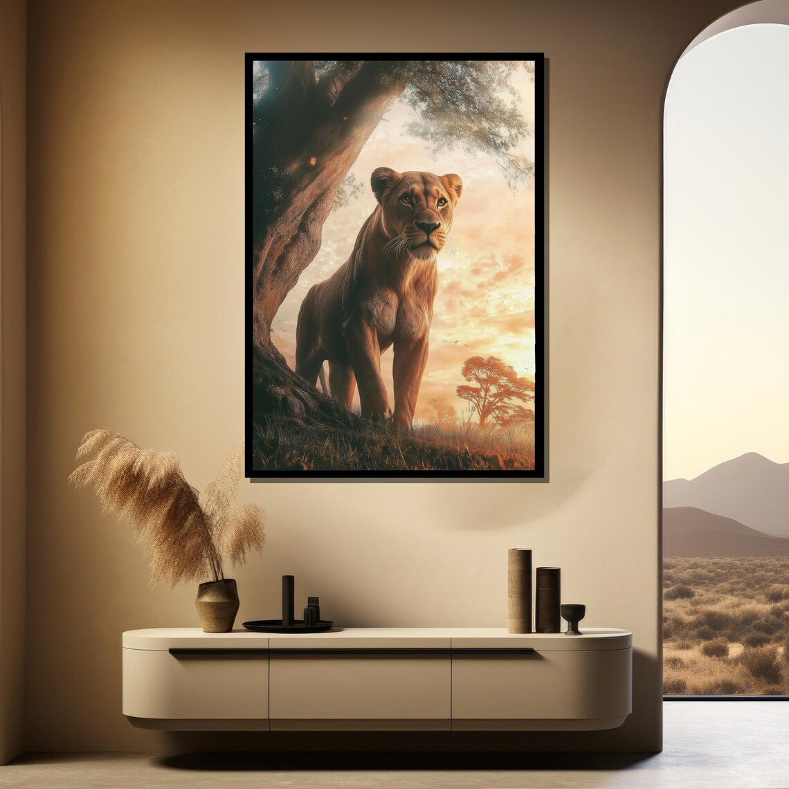 Regal Lioness At Sunset Safari Golden Hour Savannah Wildlife Poster - Image 4
