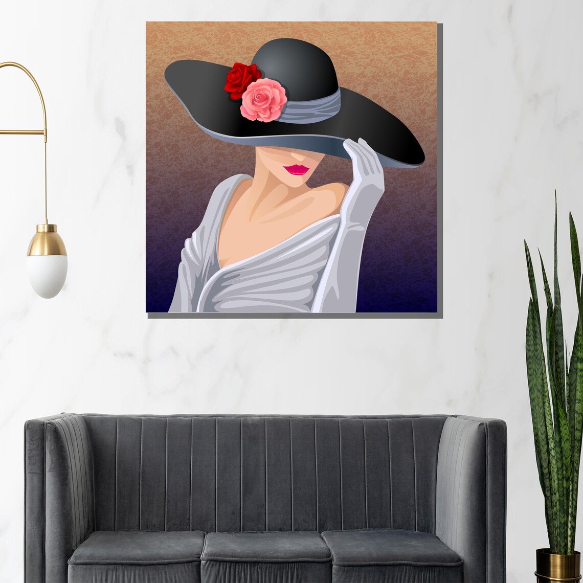 Glamorous Woman In Black Hat With Roses And White Glove Poster - Image 2