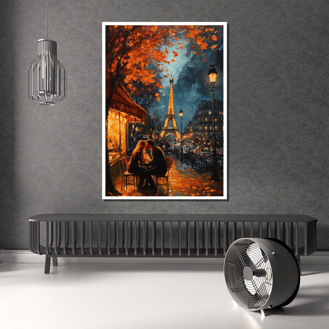 Paris Eiffel Tower Autumn Cafe Evening Glowing Street Art Poster - Image 3