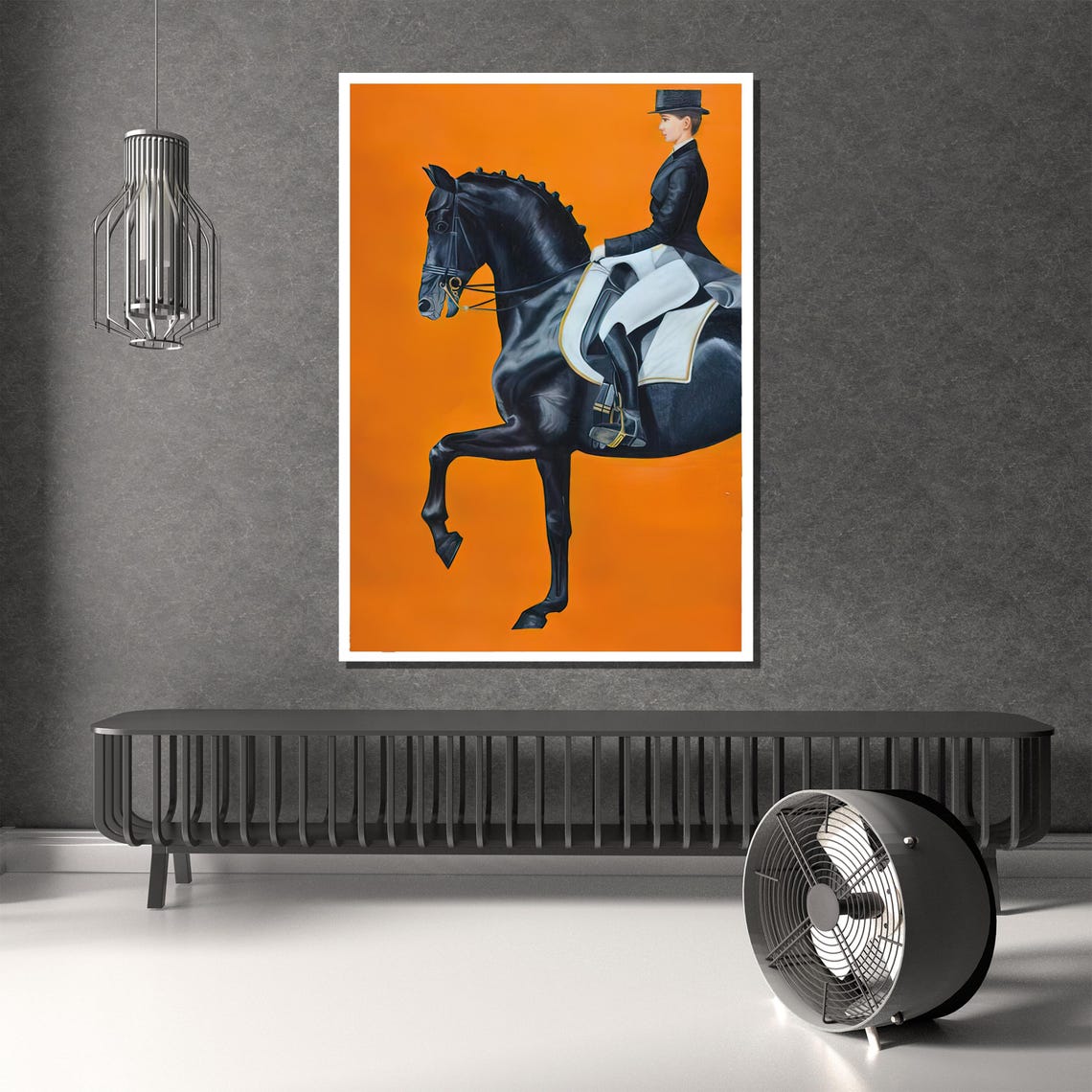 Equestrian Rider Modern Wall Art Bold Black Horse And Orange Background Elegant Dcor Statement - Image 4