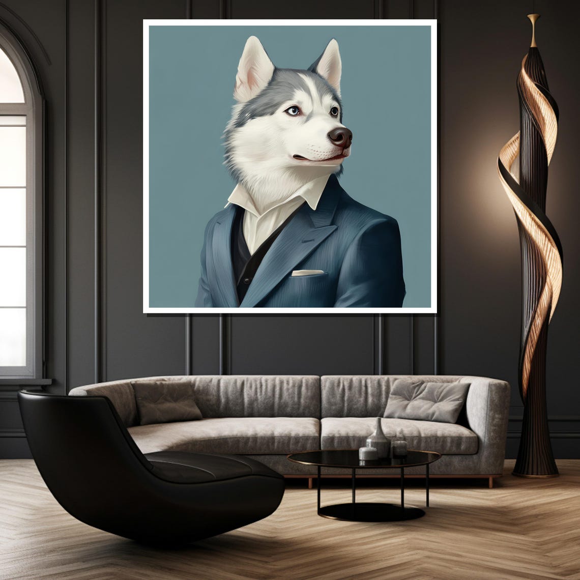 Dapper Husky In Tailored Navy Suit Funny Dog Portrait Poster - Image 2