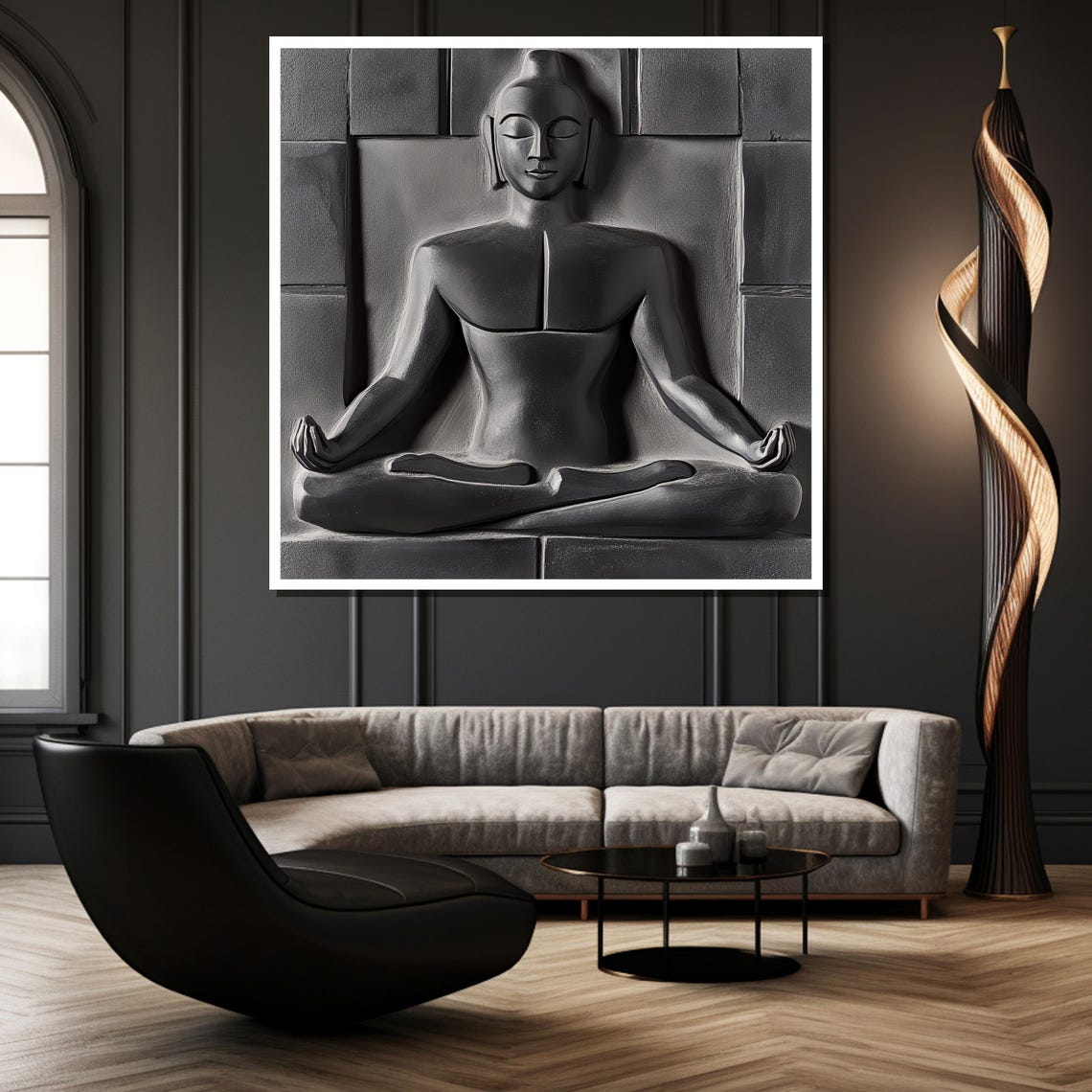 Black Stone Buddha Meditating Minimalist Zen Spiritual Poster - Image 3