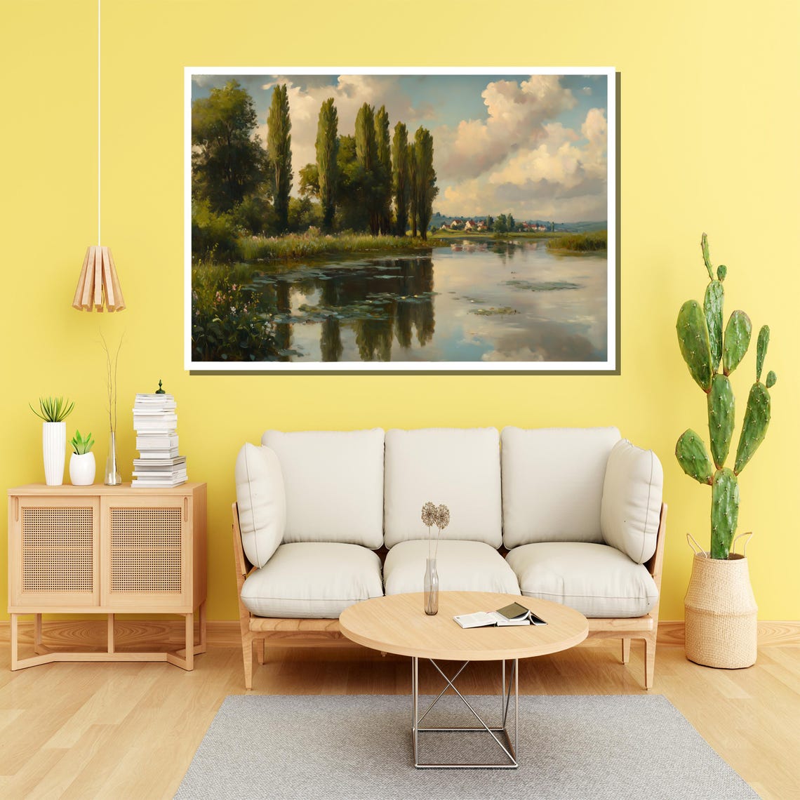 Serene Countryside Lake Tall Poplars Impressionist Art Poster - Image 2