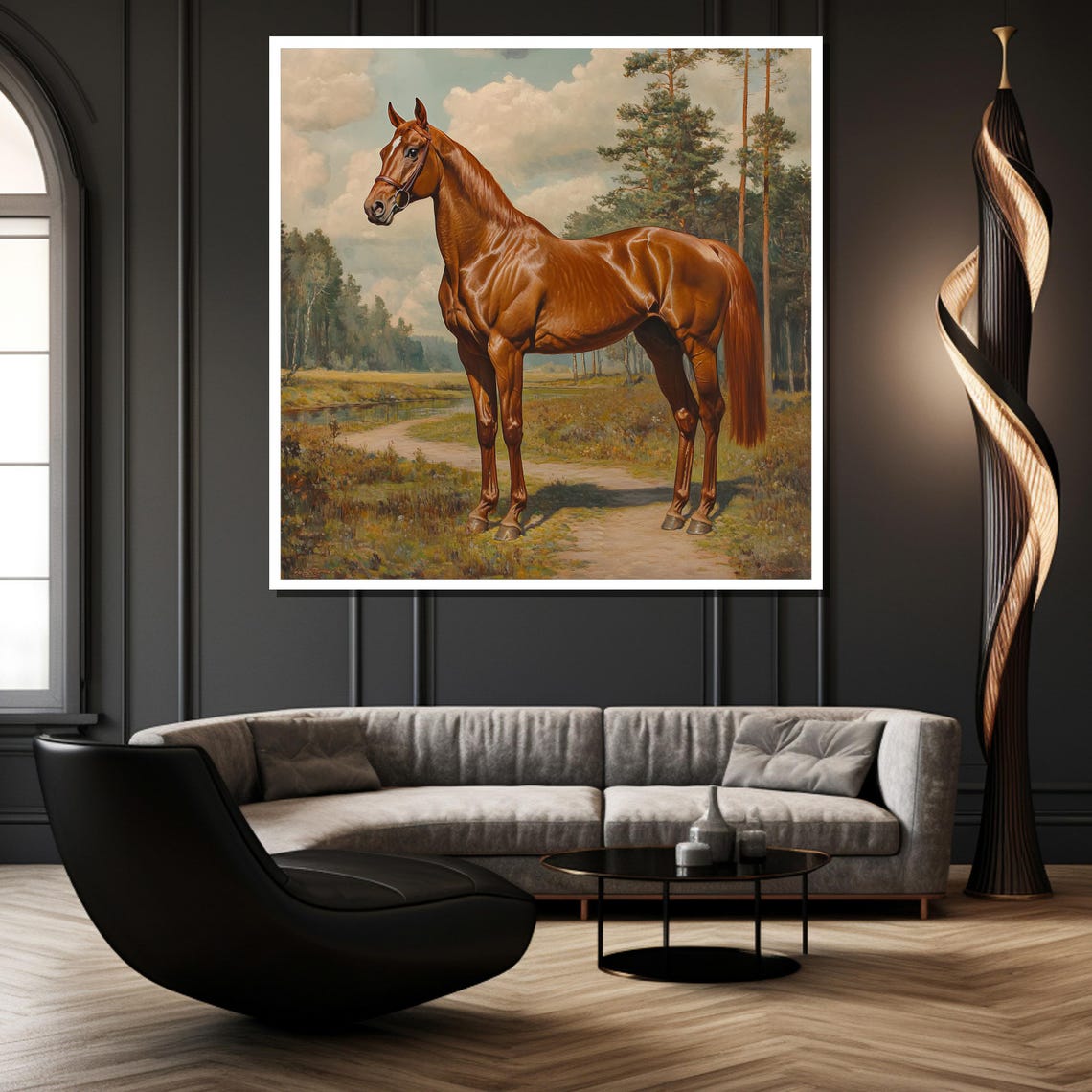 Chestnut Horse Standing in a Sunlit Meadow Classic Equestrian Poster - Image 2