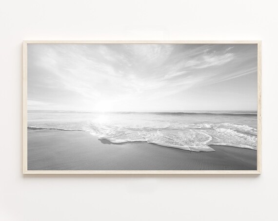 Samsung Frame Tvbeach Wall Artblack And White Coastal Artocean Artdigital Downloadminimalist Art For Tv
