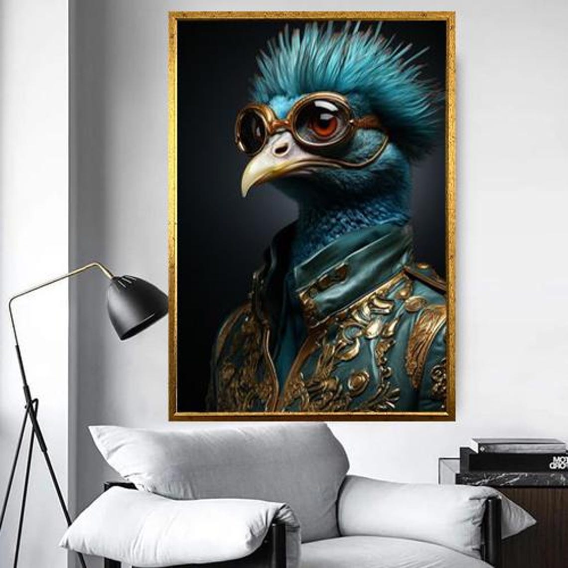 Steampunk Blue Bird with Aviator Goggles Military Portrait Poster - Image 2