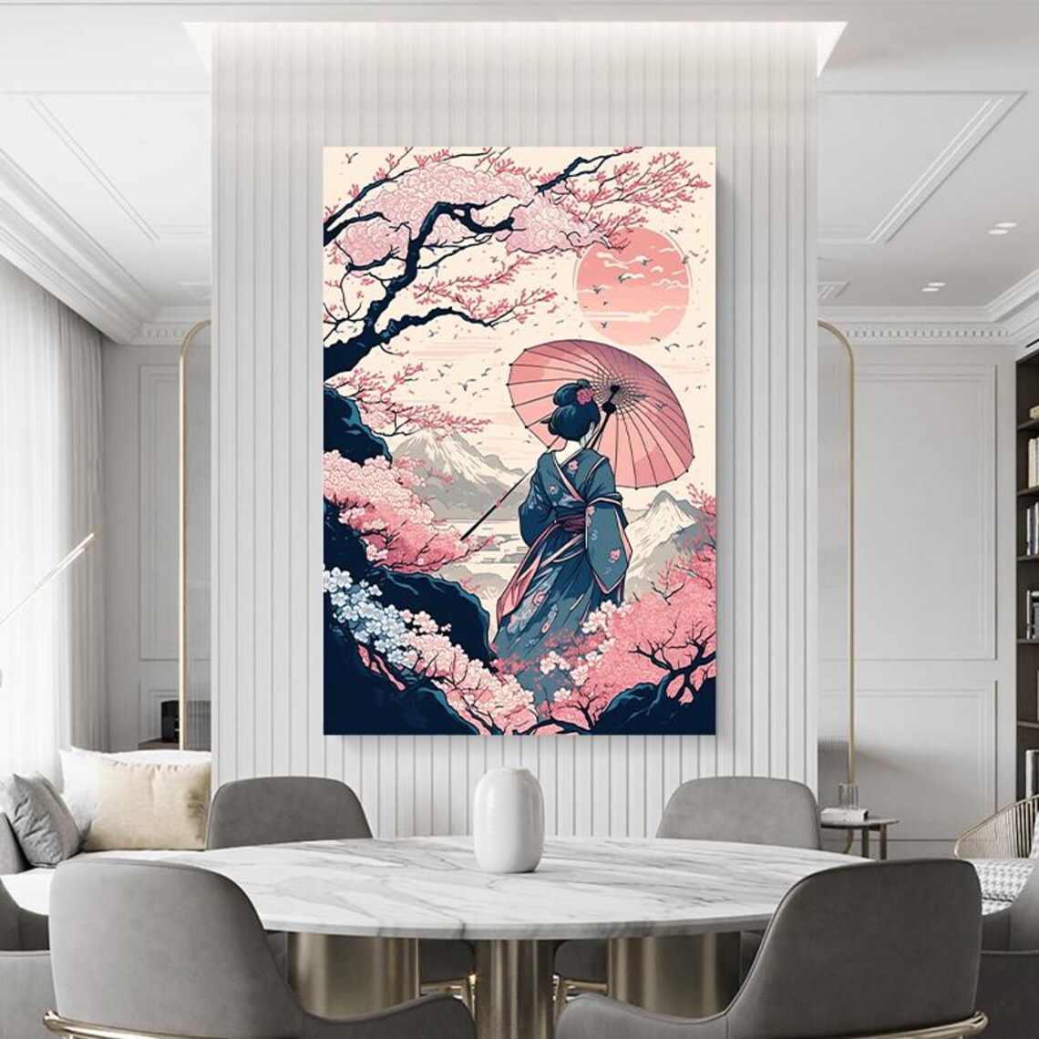 Geisha With Parasol Among Cherry Blossoms Mount Fuji Japan Art Poster - Image 4
