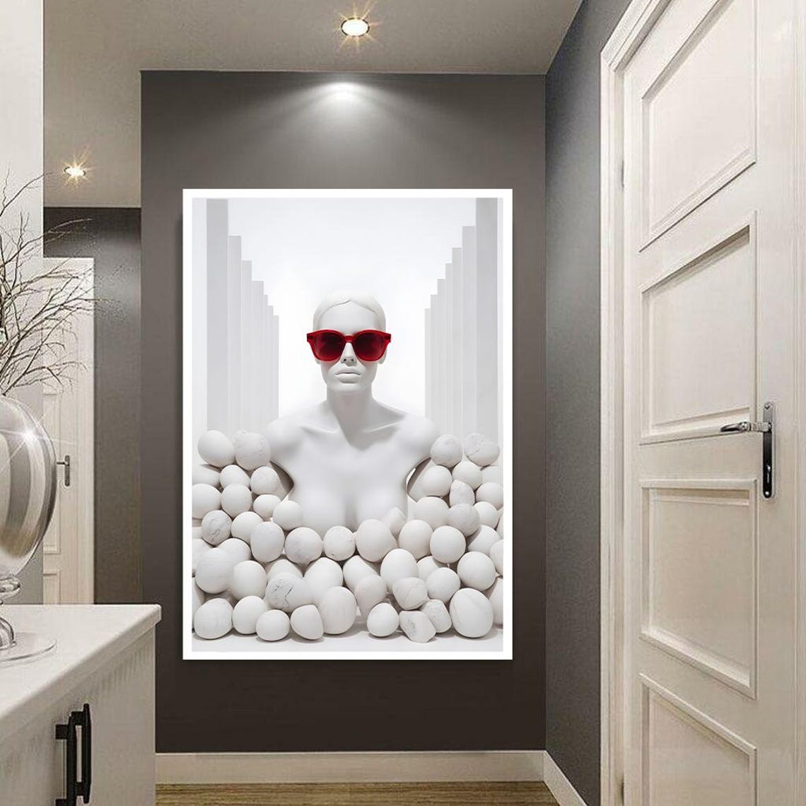 White Statue With Red Sunglasses Playful Surreal Pop Art Poster - Image 2