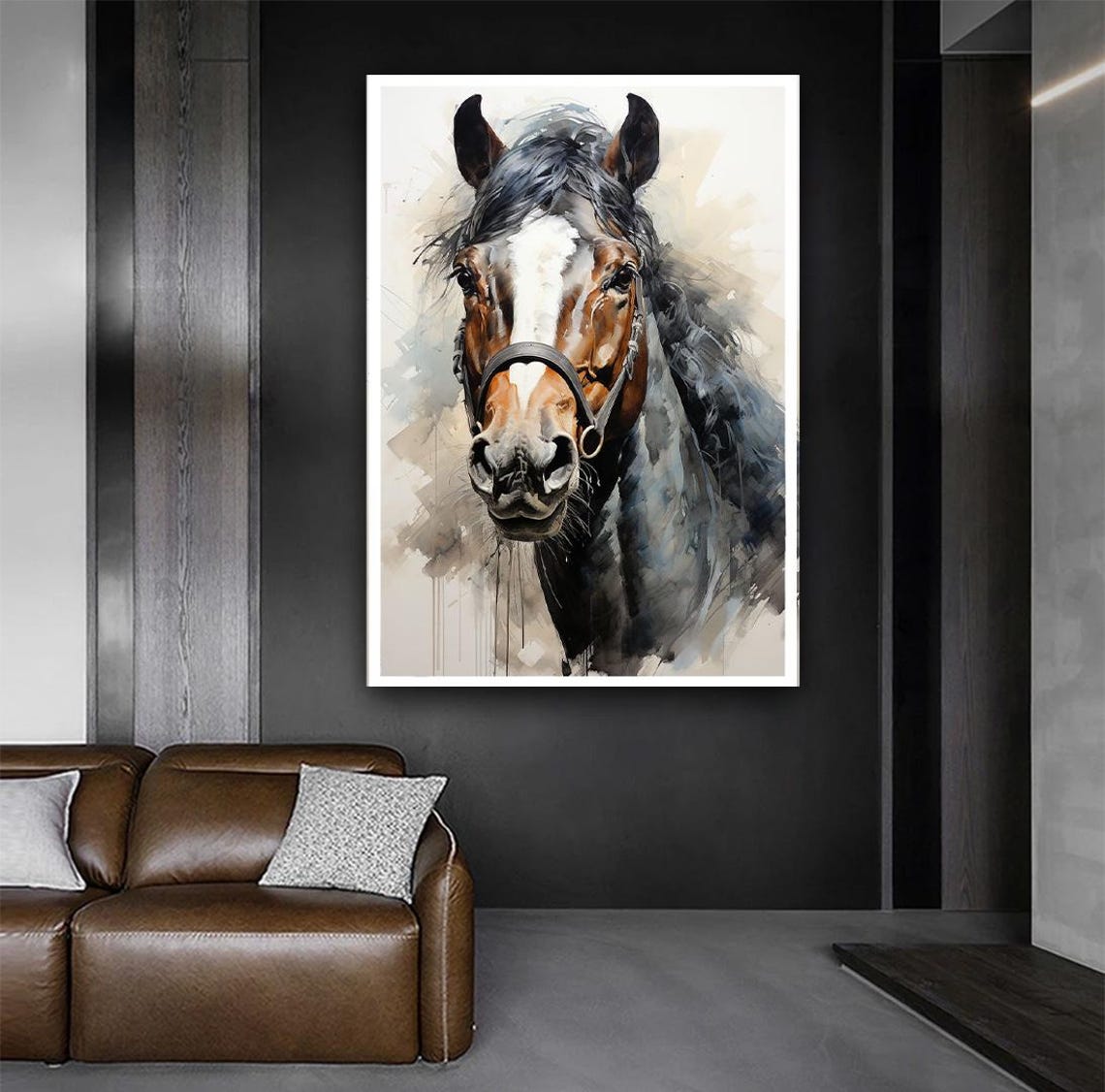 Bay Horse Portrait Watercolor Style Majestic Equine Wall Art - Image 4