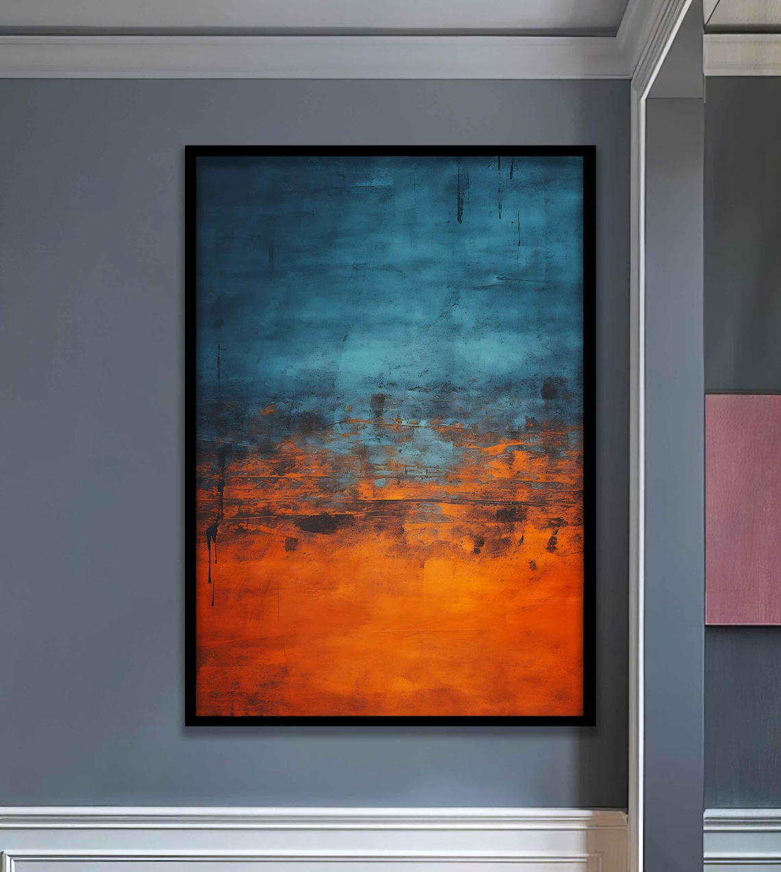 Mark Rothko Style Blue Orange Abstract Minimalist Painting Wall Art - Image 3
