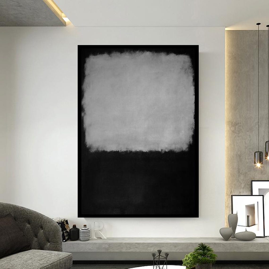 Monochrome Abstract Color Field Painting Gray on Black Poster - Image 2