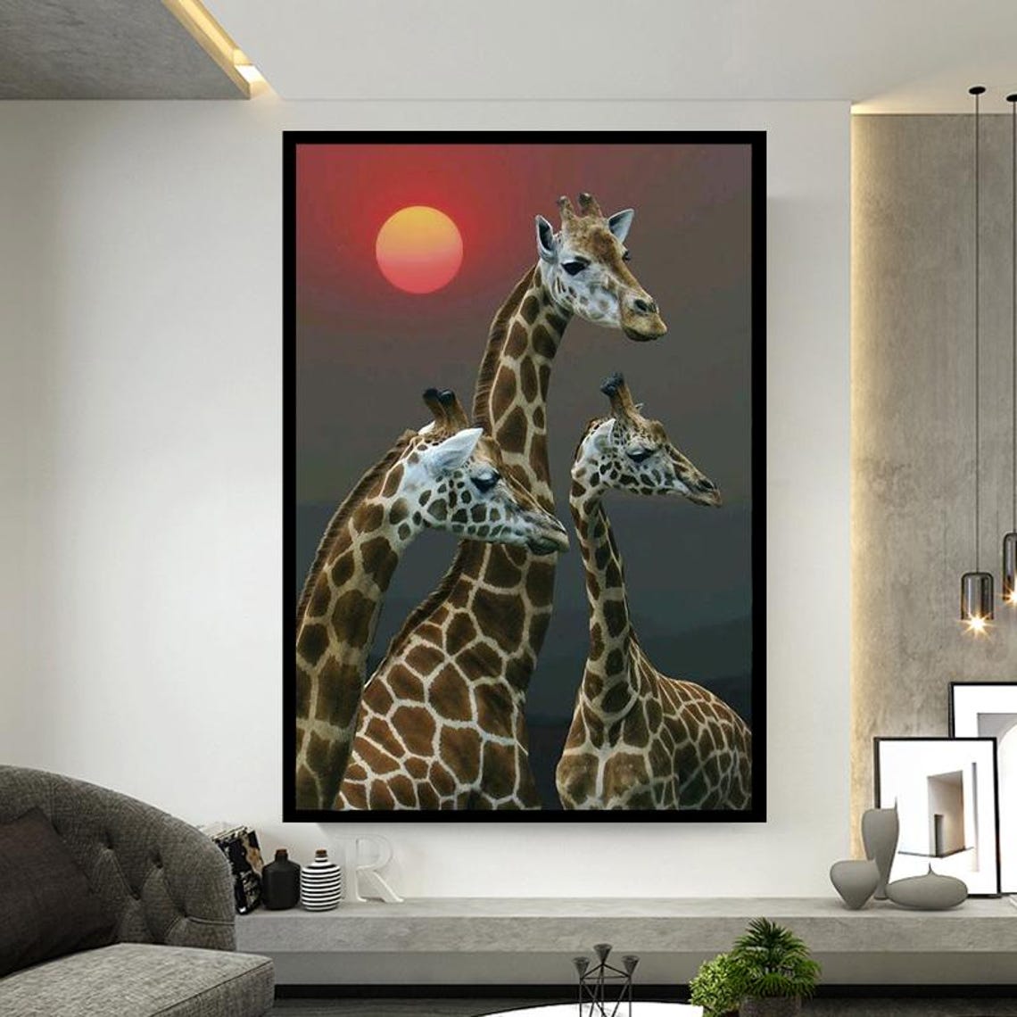 Three Giraffes Silhouetted By A Giant Red Sun African Safari Poster - Image 3