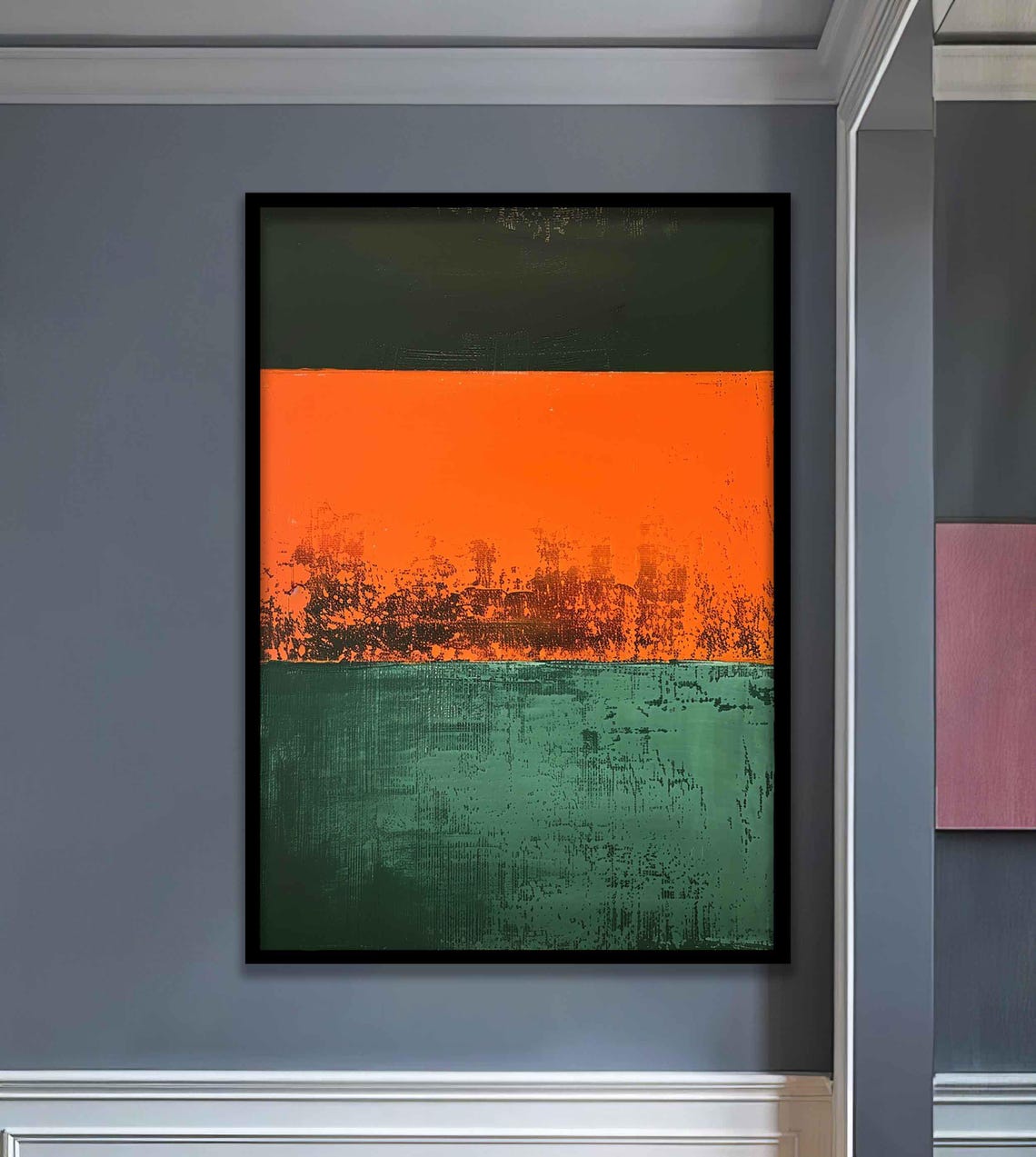 Deep Green Orange and Teal Striped Abstract Color Block Poster - Image 3