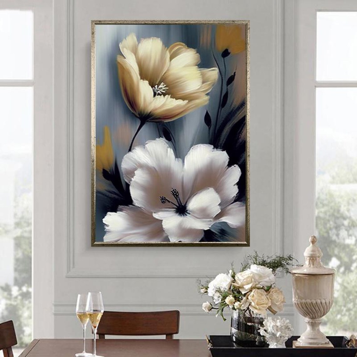 Elegant White Cream Blossom Flowers Soft Contemporary Floral Poster - Image 4
