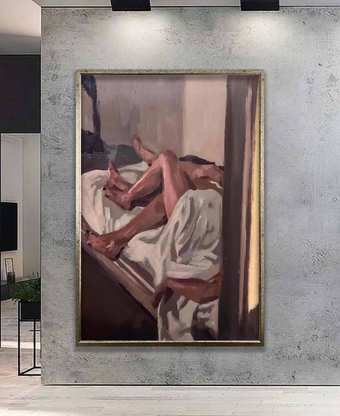 Abstract Figurative Painting Of An Embracing Couple In Bed Poster - Image 5