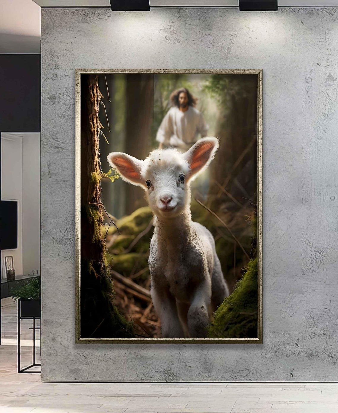 Jesus And The Lamb Walking In A Sunlit Forest Christian Wall Art - Image 5