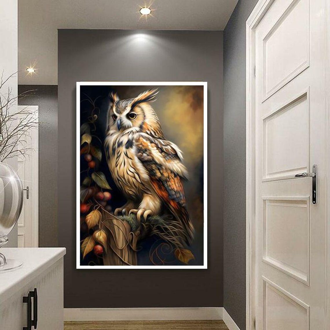 Long Eared Owl Perched Among Autumn Leaves And Berries Poster - Image 3