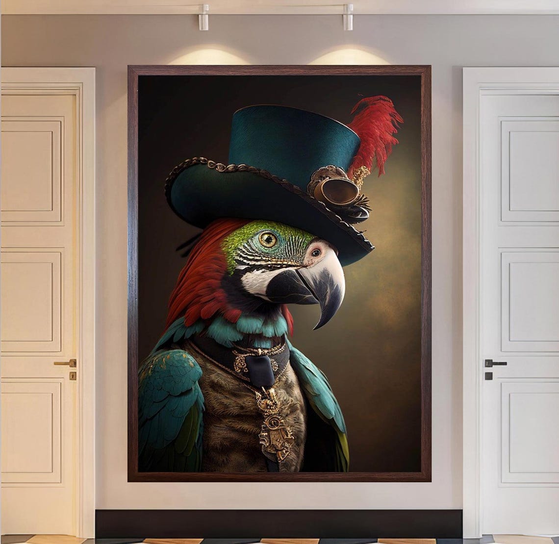 Macaw Parrot in a Steampunk Top Hat With Goggles Portrait Poster - Image 4