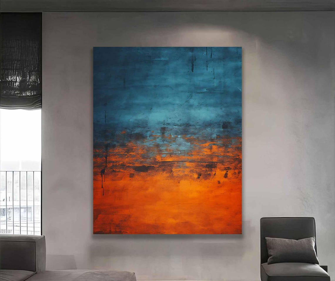 Mark Rothko Style Blue Orange Abstract Minimalist Painting Wall Art - Image 4