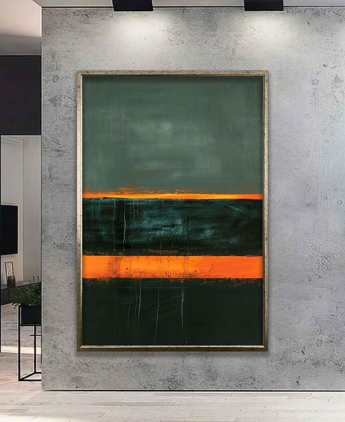 Dark Green and Burnt Orange Horizon Abstract Color Field Poster - Image 5