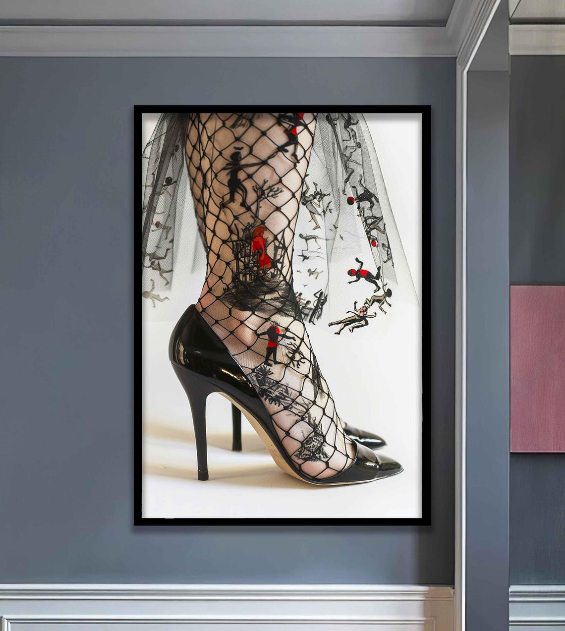 Fishnet Stocking With Tiny Figures Fashion Photography Poster - Image 4