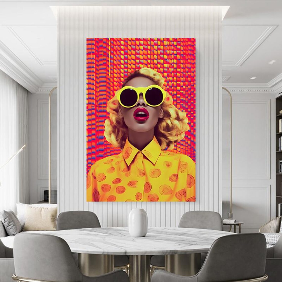 Pop Art Blonde Woman in Oversized Yellow Sunglasses Retro Poster - Image 3