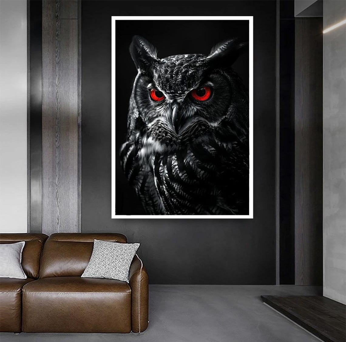 Black Owl With Piercing Red Eyes Dark Dramatic Wildlife Print - Image 2