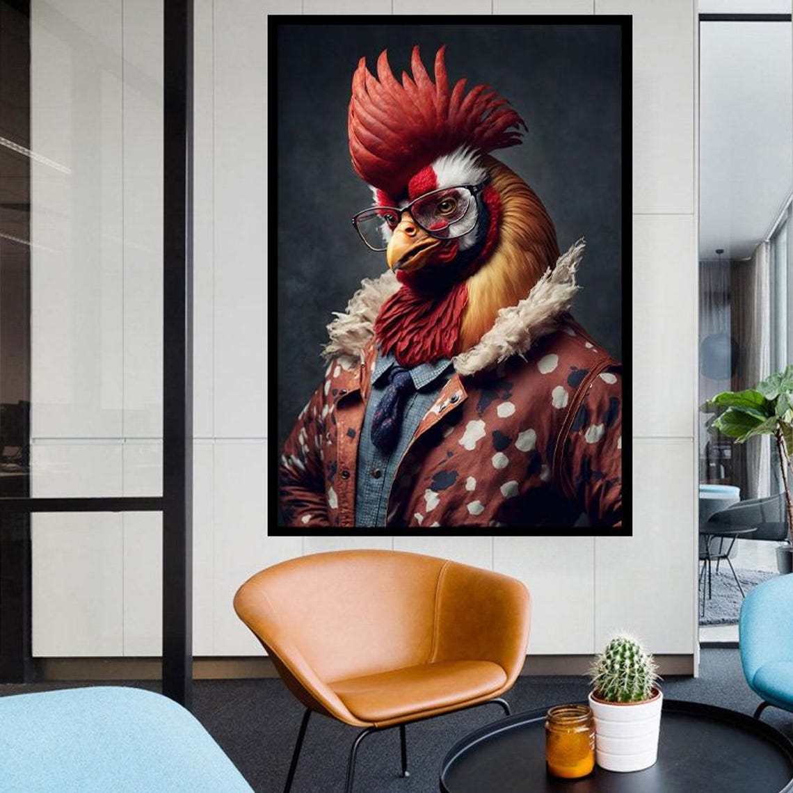 Dapper Rooster Wearing Glasses Suit Jacket Quirky Portrait Poster - Image 2