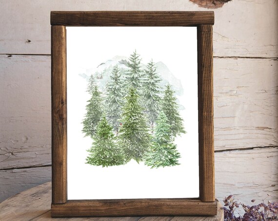 Snowy Evergreen Trees Watercolor Minimalist Winter Forest Scene Poster