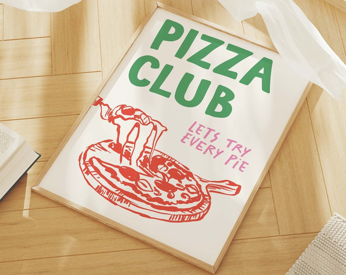 Pizza Club Lets Try Every Pie Retro Pepperoni Pizza Lover Poster - Image 4
