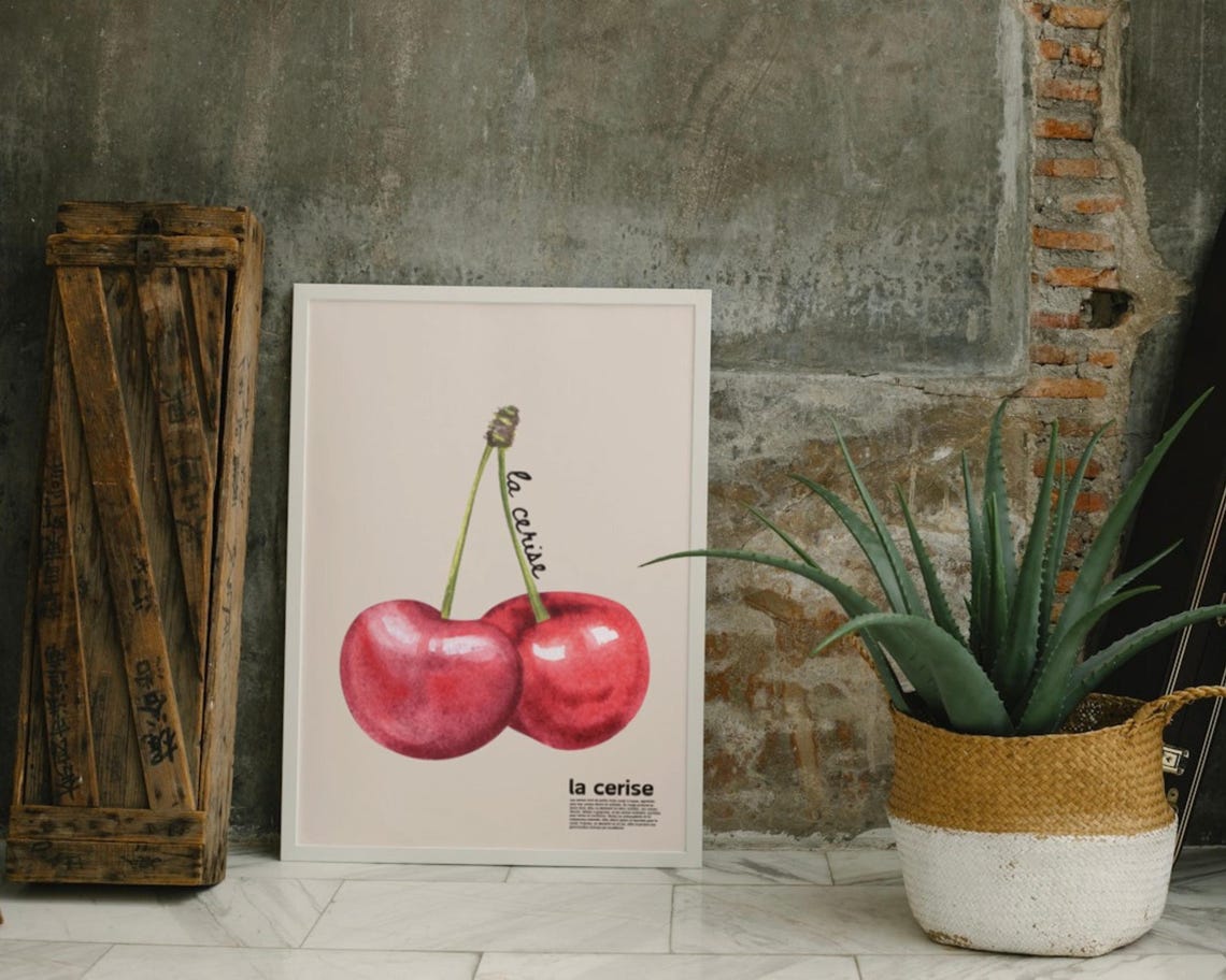 Cherry Watercolour Art Print, French Inspired Farmhouse - Image 3