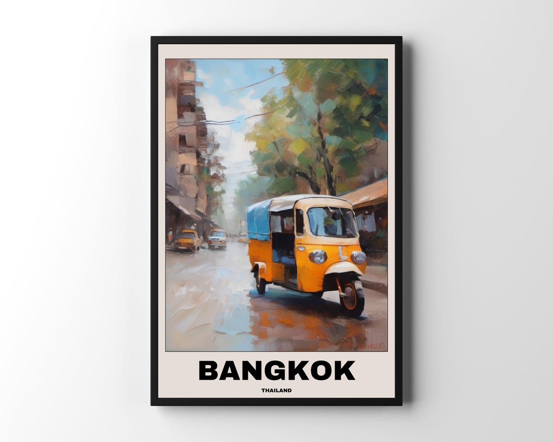 Thailand Travel Poster, Bangkok City Painting