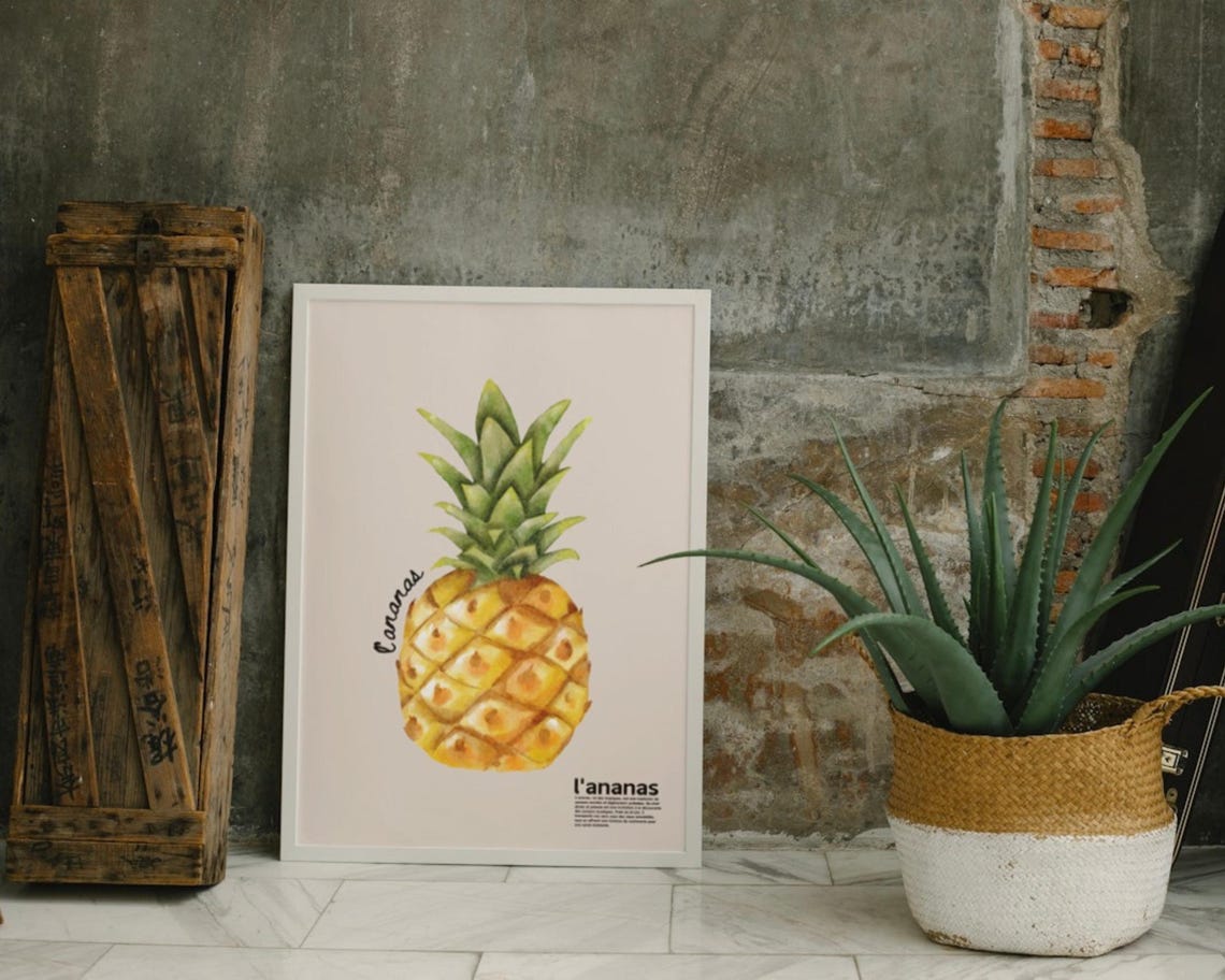 Pineapple Watercolour Kitchen Decor, Fruit Art Poster - Image 3