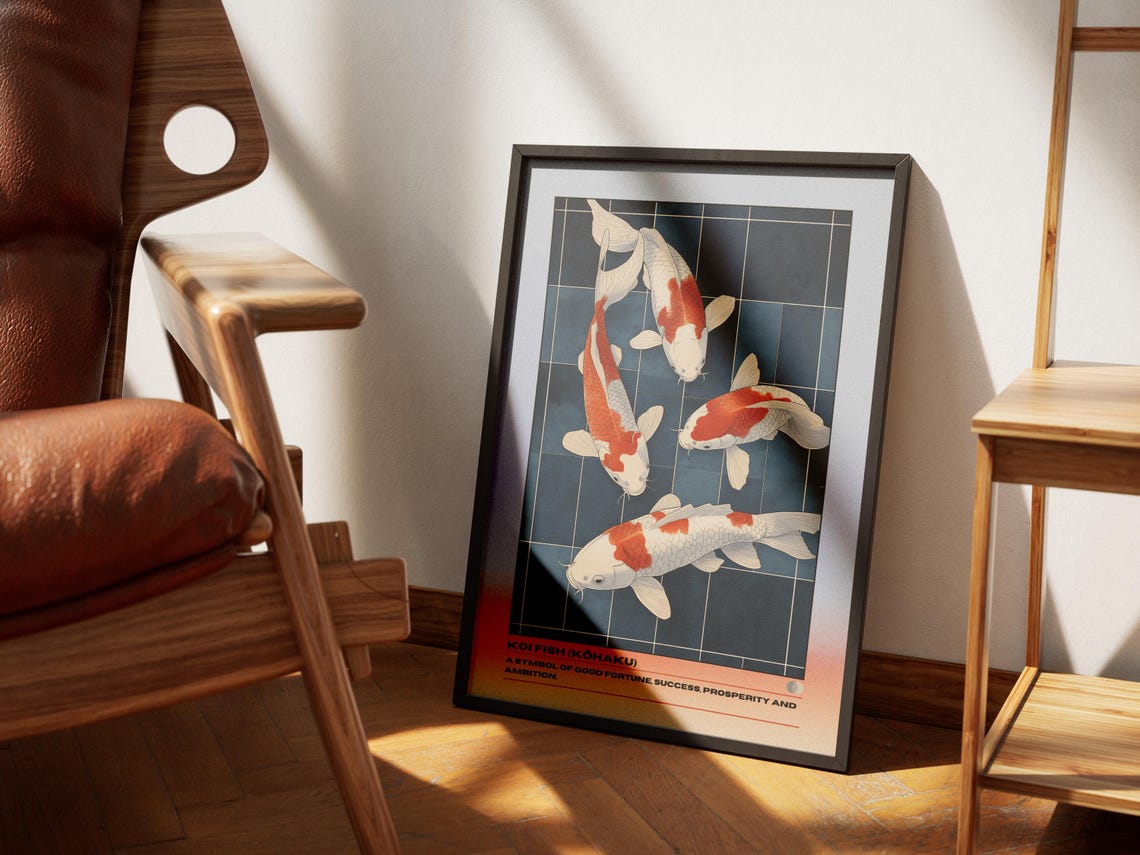 Japanese Koi Fish Art Print, Zen Watercolour Poster - Image 3