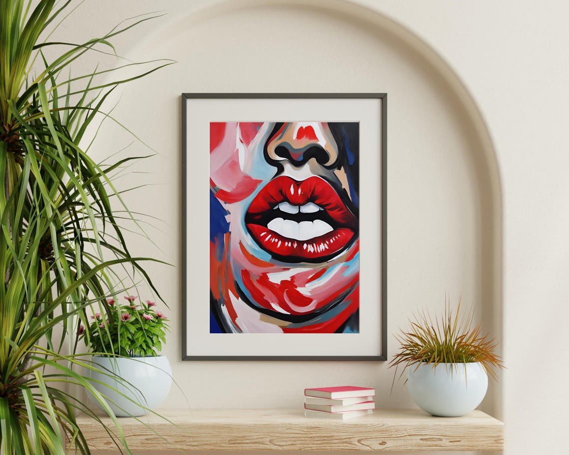 Red Lips Woman Portrait, Pop Art Poster - Image 3