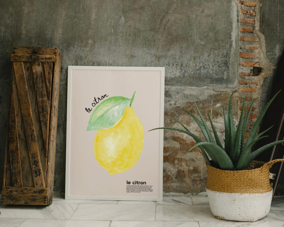 Lemon Watercolour Kitchen Decor, French Inspired - Image 3