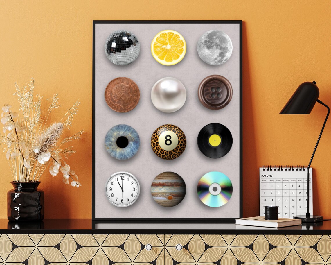 Vintage Circle Art, Round Objects Modern Decor - Image 2