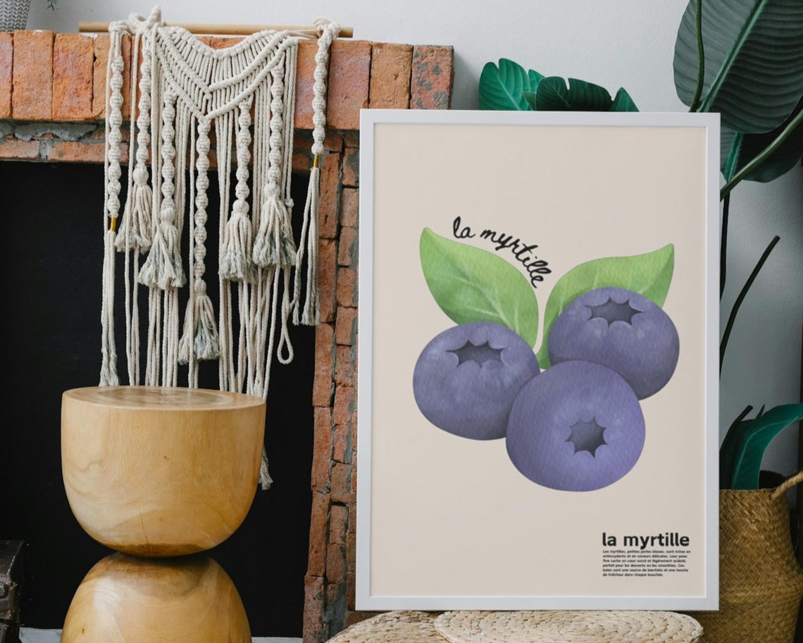 Blueberry Watercolour Art Print, Kitchen Decor - Image 2