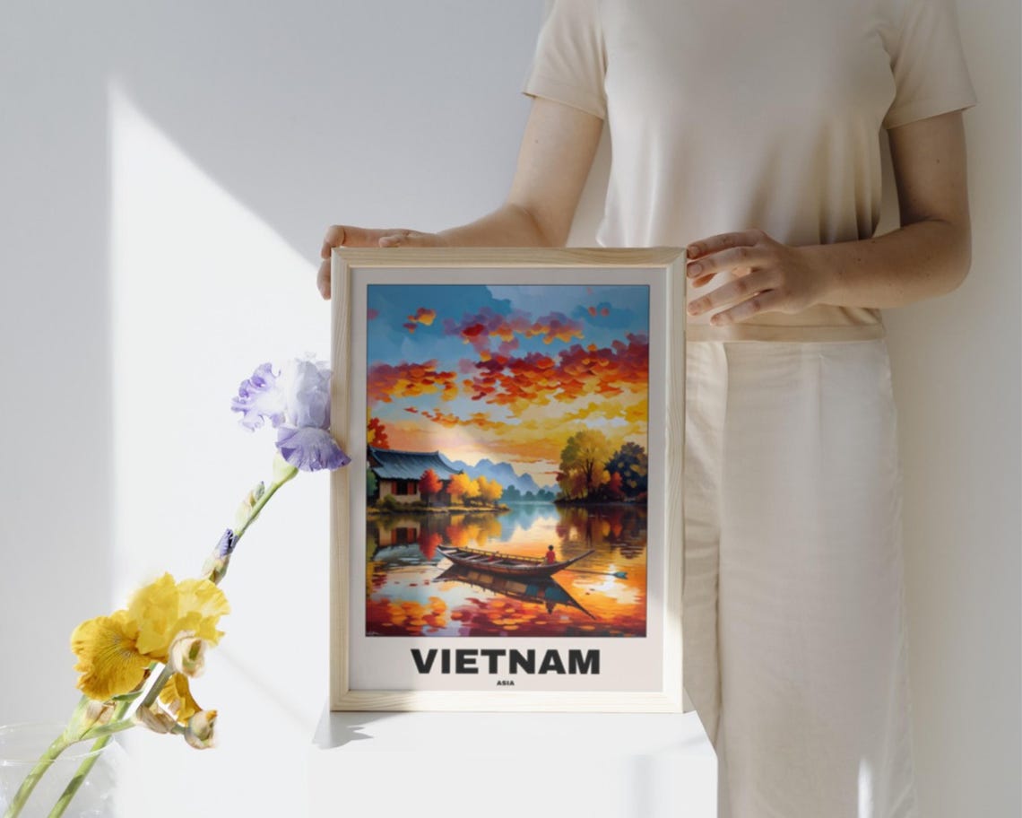 Vietnam Lake Scenic Painting, Asia Travel Poster