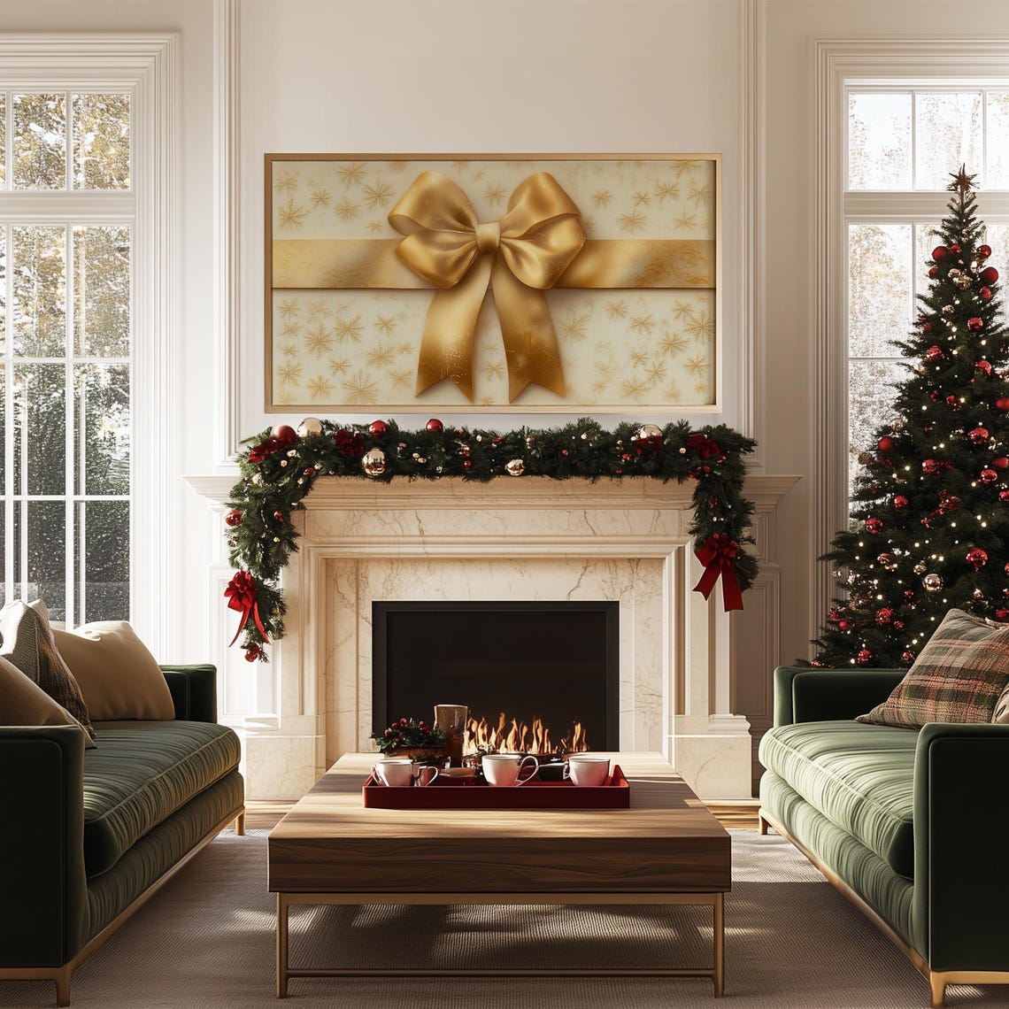 Cream Gift Box With Golden Bow Elegant Christmas Gift Art Poster - Image 5