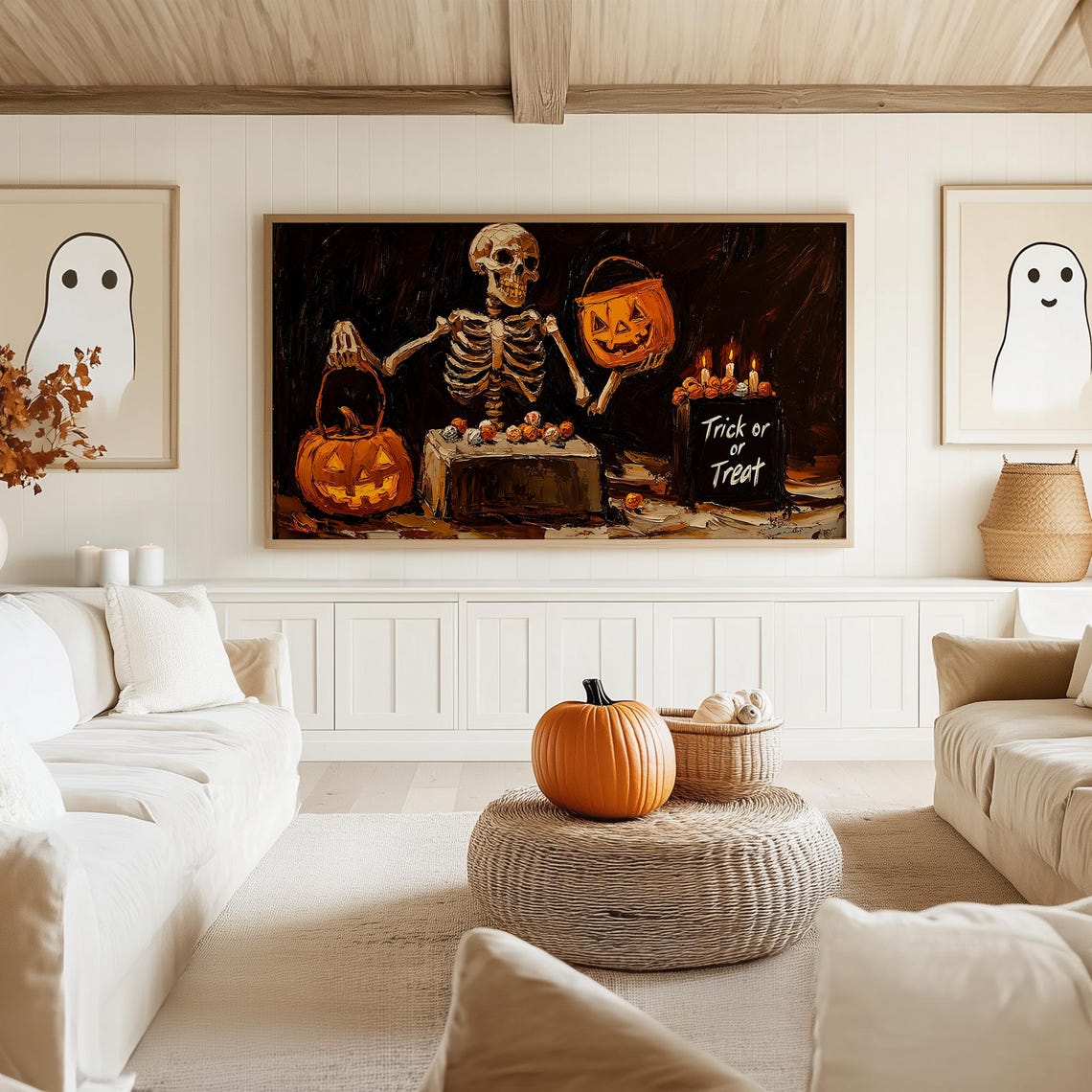 Skeleton Offering Candy Beside a Trick or Treat Sign Halloween Poster - Image 5